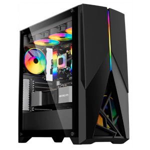 Case gamer TEROS TE-1174N, Mid Tower, USB 3.0 / USB 2.0, audio, ventilador ARGB, negro