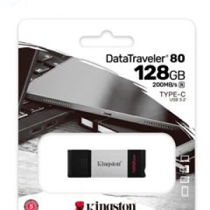 Unidad flash Kingston DataTraveler 80 - 128GB - USB 3.2 (1 Gen) Tipo C - 200MB/s Read Speed - 60MB/s Write Speed