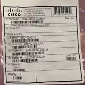 New Cisco SFP-H25G-CU3M 3 Meter 25GBASE-CU SFP28 DAC Passive Twinax Cable