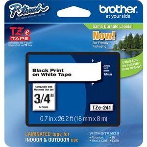 CINTA BROTHER TZE241 BLACK ON WHITE 3/4" X 8 MTS  (18MM)